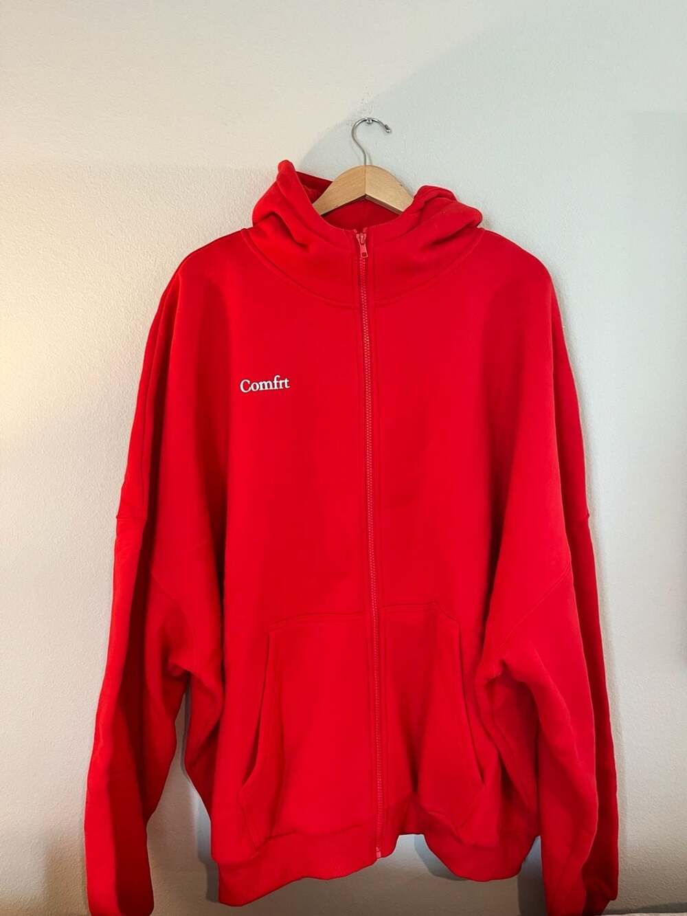 Comfrt, 3XL Full Zip Up Hoodie, Red, Quality Loungewear, Unisex